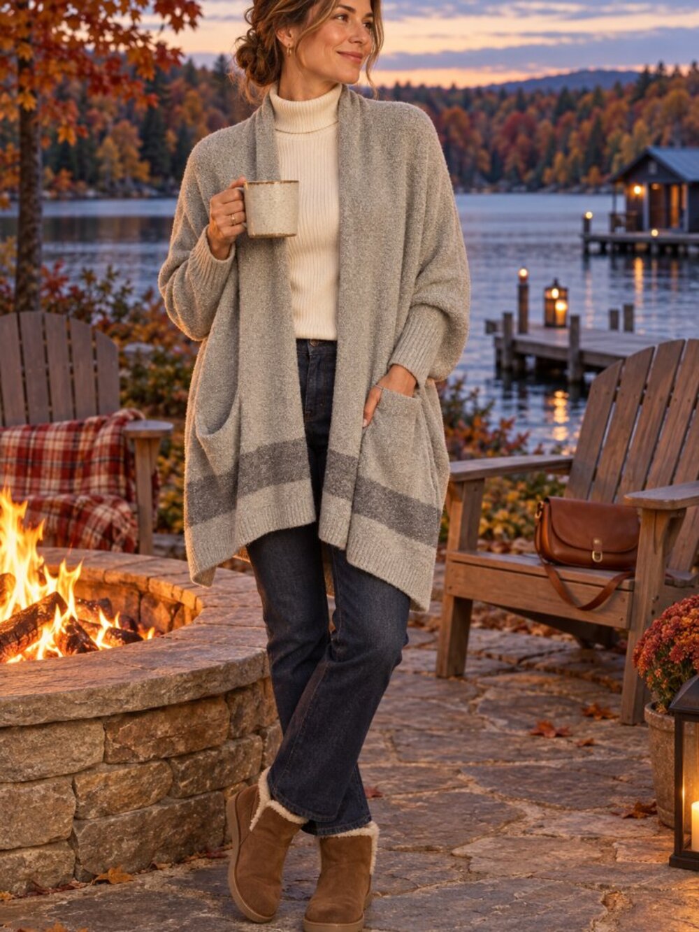 Barefoot Dreams CozyChic Lite Gray Open Front Cardigan One Size Soft Pockets